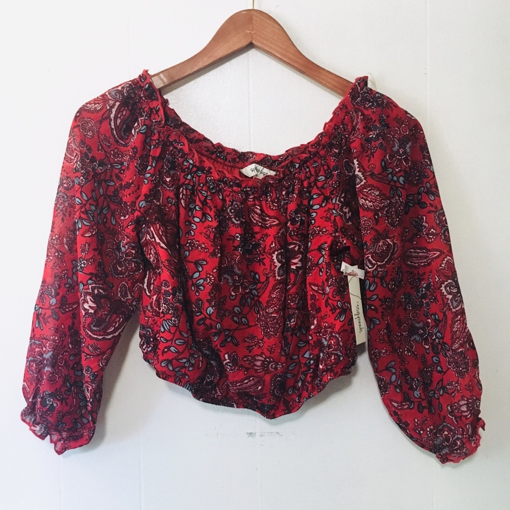 • SOLD // speechless red floral off-shoulder ruffle top • - Picture 2 of 9